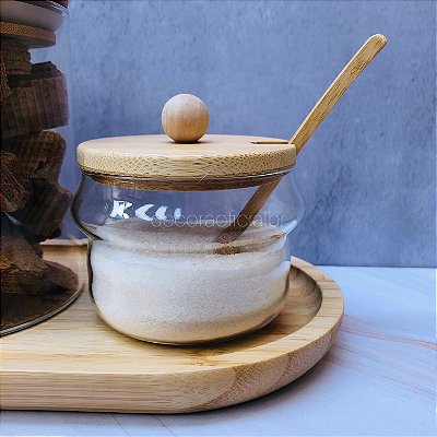 Açucareiro Com Colher Bambu Vidro 230ml