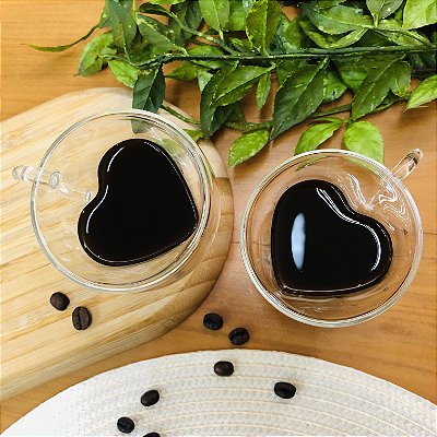 Jg Xicaras Para Cafe Vidro Coraçao 2pc 80ml