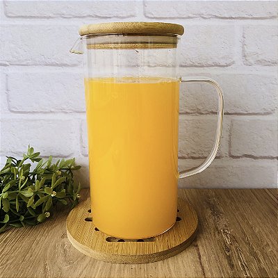 Jarra Com Tampa Bambu Vidro Transparente 1,3l