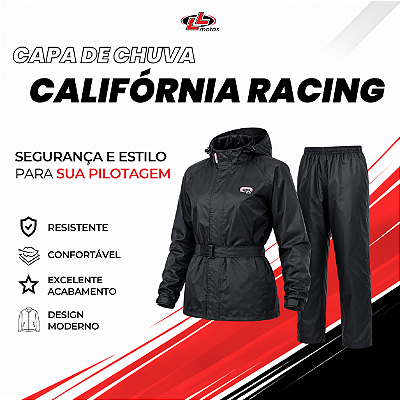Capa de Chuva Califórnia Racing Nylon Feminina P ao GG