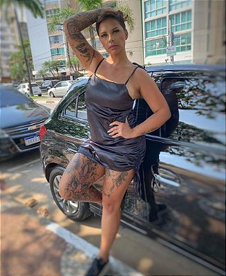 Vestido Gringa Cetim Preto