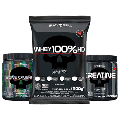 Combo Whey + Creatina + Pré Treino - Black Skull
