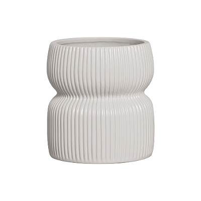 Vaso Listrado De Cerâmica Off-White
