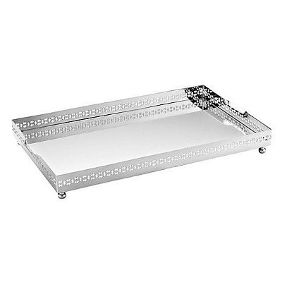Bandeja Retangular Mirror Cross Grande Prata - St. James