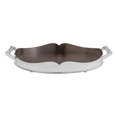 Bandeja Coração Prata Pequena com Fundo Madeira - St. James