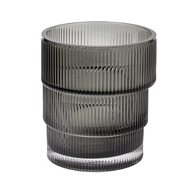 Vaso de Vidro Cinza Estriado