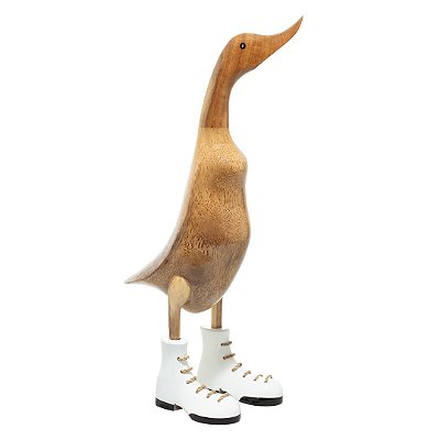 Escultura Pato de Botas em Madeira Branco G