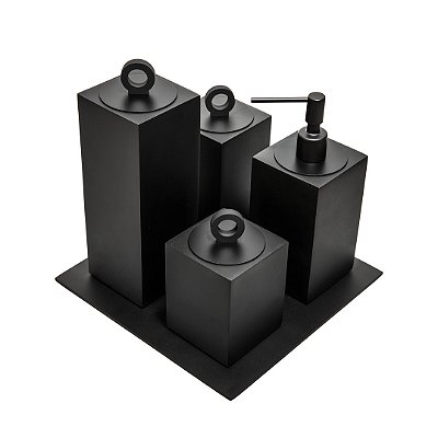 Conjunto para Banheiro Quadrado 5 Peças Ello Preto Fosco
