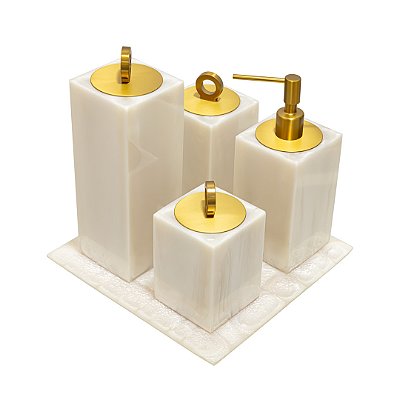 Conjunto para Banheiro Quadrado 5 Peças Ello Madrepérola