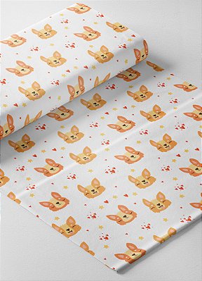 Tecido Microfibra Estampa Digital Corgi Dog 1,55m de Largura