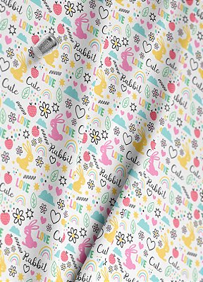 Tecido Microfibra Estampa Digital Love Rabbit 1,55m de Largura