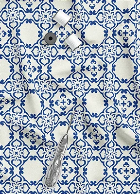 Tecido Microfibra Estampa Digital Arabesco Azul Braga 1,55m de Largura