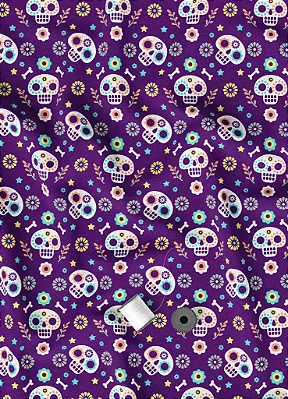 Tecido Microfibra Estampa Digital Caveira Pop Roxa 1,55m de Largura