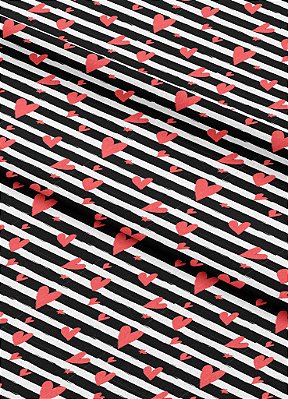 Tecido Microfibra Estampa Digital Corações e Listras 1,55m de Largura
