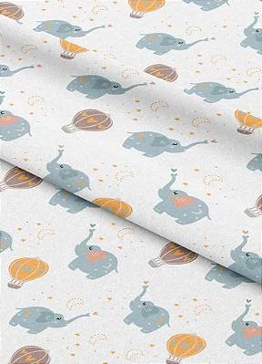 Tecido Microfibra Estampa Digital Balão e Elefante 1,55m de Largura