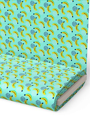 Tecido Microfibra Estampa Digital Banana Fundo Verde 1,55m de Largura