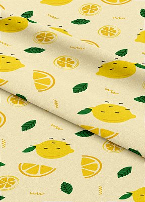 Tecido Microfibra Estampa Digital Limão Fundo Amarelo 1,55m de Largura