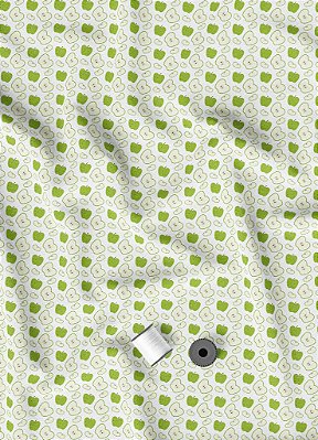 Tecido Microfibra Estampa Digital Mini Maçã Verde 1,55m de Largura