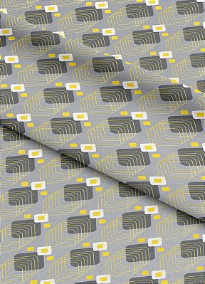 Tecido Microfibra Estampa Digital Arcos Amarelos Fundo Cinza 1,55m de Largura