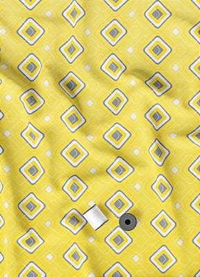 Tecido Microfibra Estampa Digital Quadrado Cinza Fundo Amarelo 1,55m de Largura