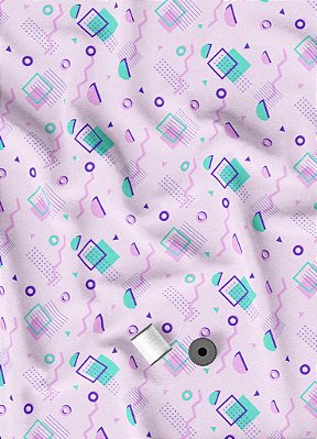 Tecido Microfibra Estampa Digital Quadros Azul e Roxo 1,55m de Largura
