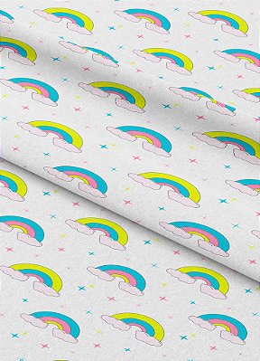 Tecido Microfibra Estampa Digital Arco Íris Fundo Branco 1,55m de Largura