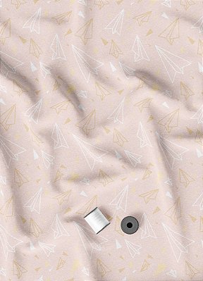 Tecido Microfibra Estampa Digital Avião de Papel Fundo Rosa 1,55m de Largura