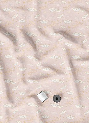 Tecido Microfibra Estampa Digital Barquinhos Fundo Rosa 1,55m de Largura