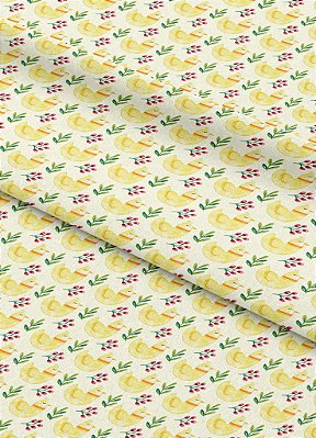 Tecido Microfibra Estampa Digital Caracol e Ramos Amarelo 1,55m de Largura