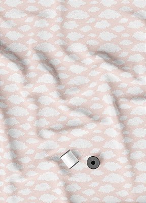 Tecido Microfibra Estampa Digital Nuvens Fundo Rosa 1,55m de Largura