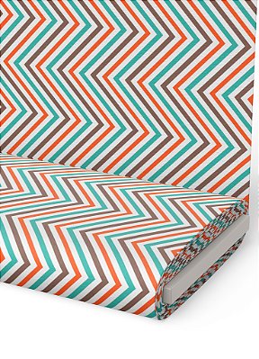 Tecido Microfibra Estampa Digital Chevron Azul Branco e Marrom 1,55m de Largura