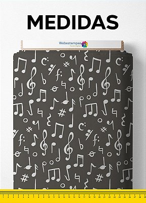 Tecido Microfibra Estampa Digital Mini Nota Musical Branco 1,55m de Largura