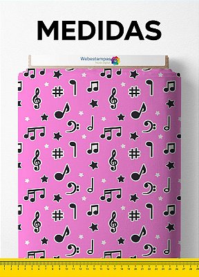 Tecido Microfibra Estampa Digital Notas Musicais Fundo Pink 1,55m de Largura