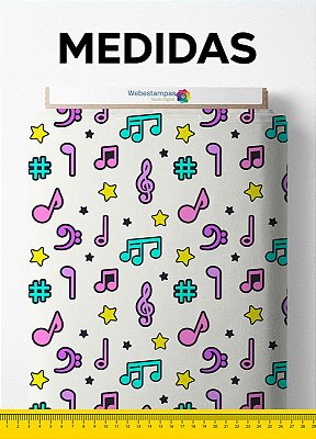 Tecido Microfibra Estampa Digital Notas Musicais Infantil 1,55m de Largura