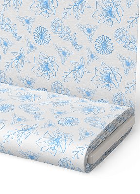 Tecido Microfibra Estampa Digital  Floral Azul e Branco 1,55m de Largura