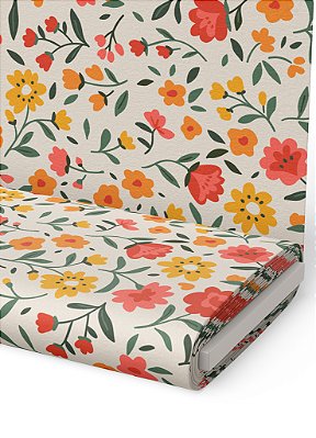 Tecido Microfibra Estampa Digital  Flores Amarelo e Rosa 1,55m de Largura