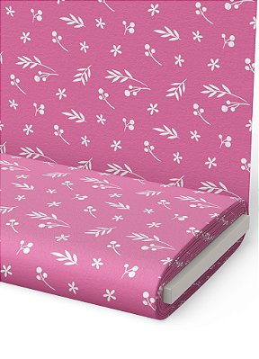 Tecido Microfibra Estampa Digital  Raminhos Branco Fundo Pink 1,55m de Largura