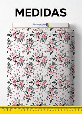 Tecido Microfibra Estampa Digital  Rosas Fundo Branco 1,55m de Largura