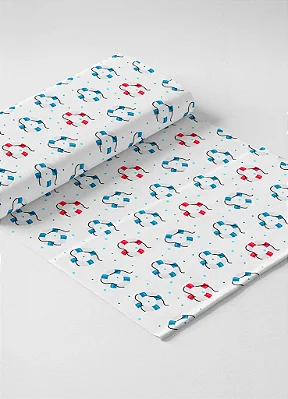 Tecido Microfibra Estampa Digital  Boias Azul e Vermelho 1,55m de Largura