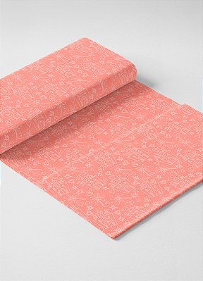 Tecido Microfibra Estampa Digital  Castelo Rosa 1,55m de Largura