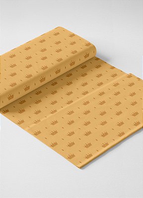 Tecido Microfibra Estampa Digital  Coroa Dourada Fundo Amarelo 1,55m de Largura