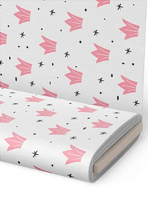 Tecido Microfibra Estampa Digital  Coroa Rosa Fundo Branco 1,55m de Largura