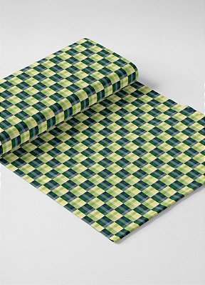 Tecido Microfibra Estampa Digital  Quadros Verde e Azul 1,55m de Largura