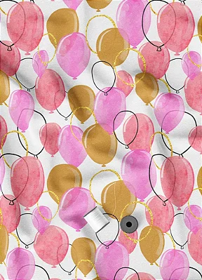 Tecido Microfibra Estampa Digital Balões Rosa, Vermelho e Amarelo 1,55m de Largura