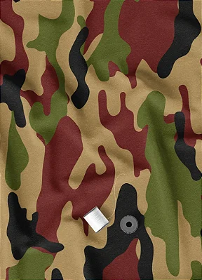 Tecido Microfibra Estampa Digital Camuflada Verde, Vermelho, Preto e Bege 1,55m de Largura