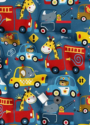 Tecido Microfibra Estampa Digital Bichinhos e Carros 1,55m de Largura