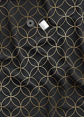 Tecido Microfibra Estampa Digital Arabesco Circular Dourado 1,55m de Largura