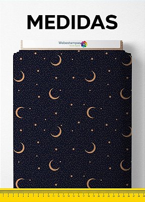 Tecido Microfibra Estampa Digital Lua e Estrelas Minimalista Marinho 1,55m de Largura