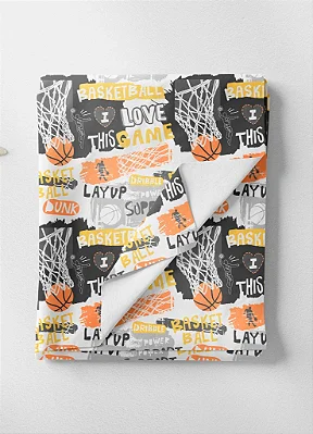 Tecido Microfibra Estampa Digital Basquete Laranja e Preto 1,55m de Largura