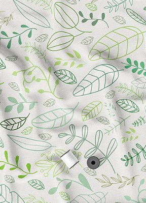 Tecido Microfibra Estampa Digital Folhas Desenhos Verde 1,55m de Largura